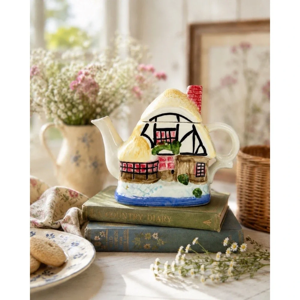 Houston Harvest Cottage House Teapot Ceramic Vintage Cottagecore English Country
